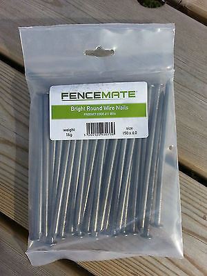 1 kg x 150 mm x 6 mm bright round wire head nails