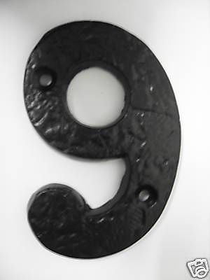 Antique Black Cast Iron Door Number 9 nine Numeral