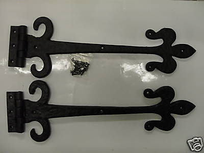 Antique olde worlde fleur de leys 18" tee hinges black