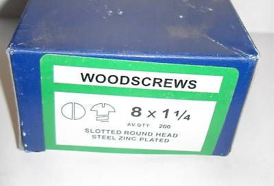 Qty 200  8 x 1 1/4  Slotted Round Steel Zinc Woodscrews