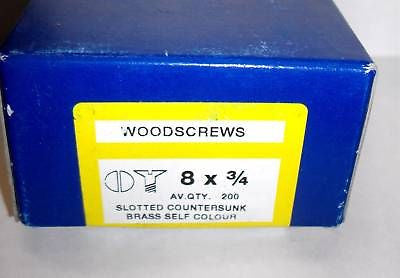 Qty 200  8 x 3/4 Slotted CSK Brass Woodscrews
