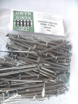 1kg x 65mm BAG OF BRIGHT ROUND WIRE NAILS