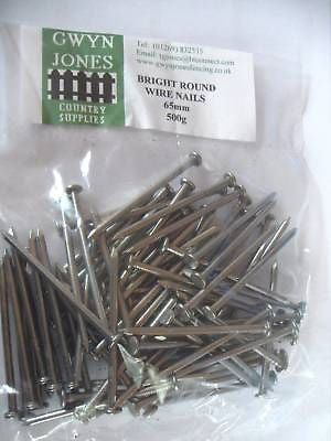 500g x 65mm BAG OF BRIGHT ROUND HEAD NAILS