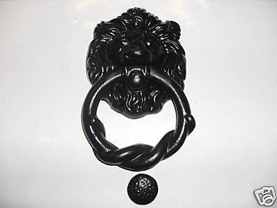 Lion head ornamental door knocker black bell antique