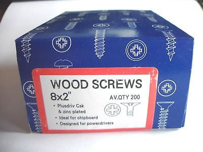 200 x 8 x 2 "  Hard Zinc CSK pozi wood screws