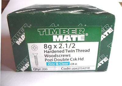 200 x 8 x 2 1/2 "  Hard Zinc CSK pozi wood screws