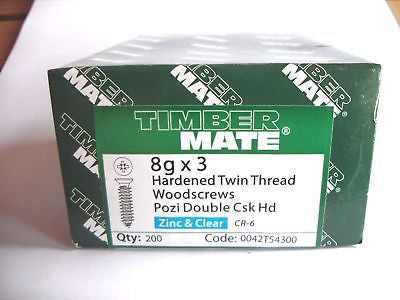200 x 8 x  3"  Hard Zinc CSK pozi wood screws
