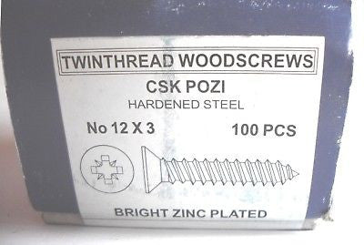 100 x 12 x 3 "  Hardened Zinc CSK pozi wood screws