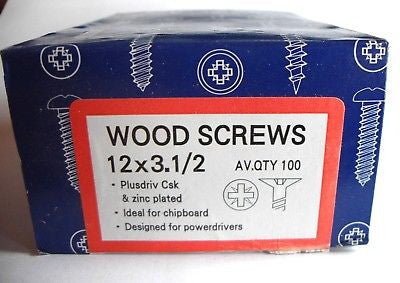 100 x 12 x 3  1/2 "  Hardened Zinc CSK pozi wood screws