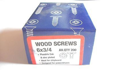 200 x 6 x 3/4"  Hard Zinc CSK pozi wood screws