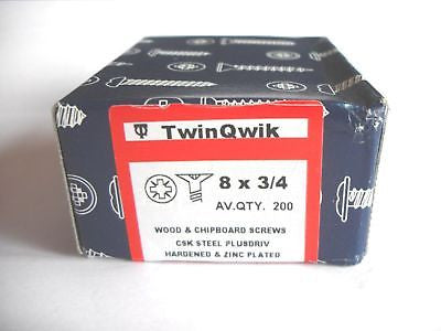 200 x 8 x 3/4"  Hard Zinc CSK pozi wood screws