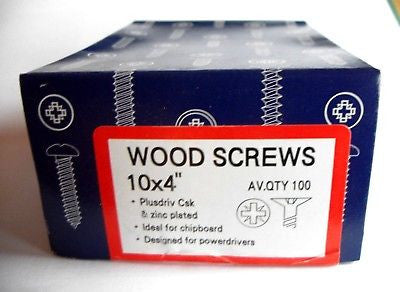 100 x 10 x 4 "  Hard Zinc CSK pozi wood screws