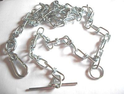 SIX FOOT DOG CHAIN WITH SWIVEL HOOK, T BAR & RING