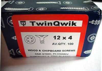 100 x 12 x 4 "  Hardened Zinc CSK pozi wood screws