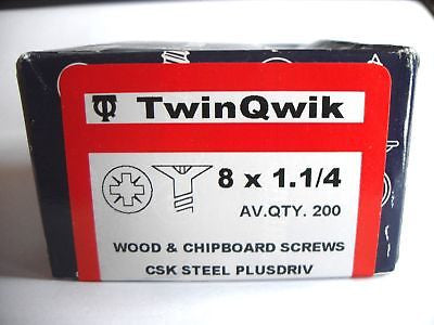 200 x 8 x  1 1/4"  Hard Zinc CSK pozi wood screws