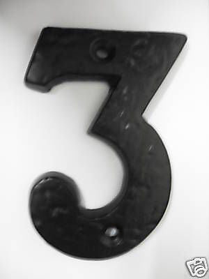 Antique Black Cast Iron Door Number 3 three Numeral